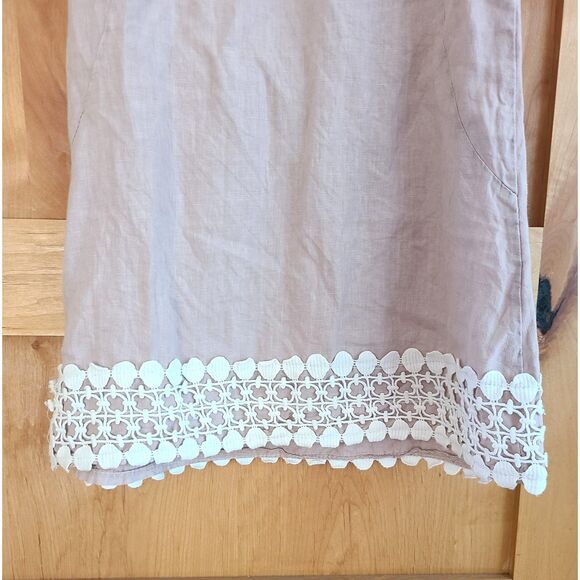 Italian 100% Linen Soft Brown Mini Dress Boat Neck SMALL Quiet Luxury Minimalist - Picture 7 of 7